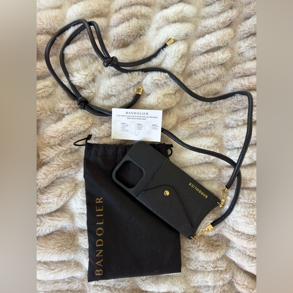 Bandolier Black Wallet Phone Case with Gold Accents (iPhone 15 pro max)